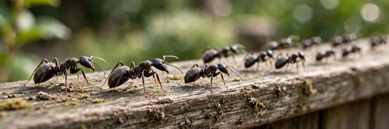 Carpenter ants on a deck rail
