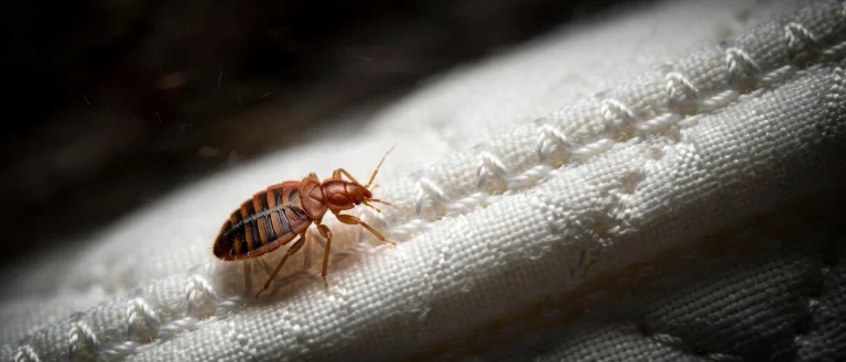 Bed bug macro on mattress seam