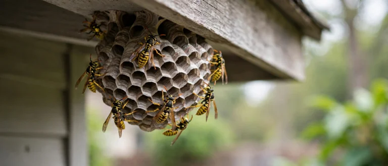 Yellow jacket wasps on a nest